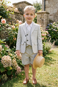 Gallery viewerに画像を読み込む, Boys Light Grey Linen Wedding Outfit with Soft Tailoring 3-Piece Suit
