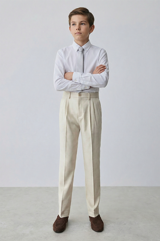 Boys Beige Formal Pants
