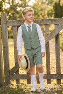 Boys Sage Green Vest & Shorts Wedding Outfit 3-Piece Suit