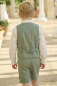 Charger l'image dans la visionneuse de la galerie, Boys Sage Green Vest & Shorts Wedding Outfit 3-Piece Suit
