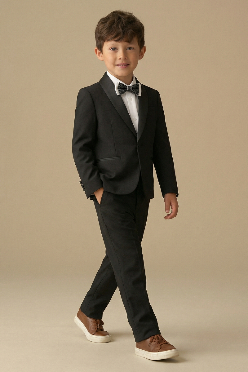 Boys Black Shawl Collar 2-Piece Tuxedo for Weddings & Formal Galas