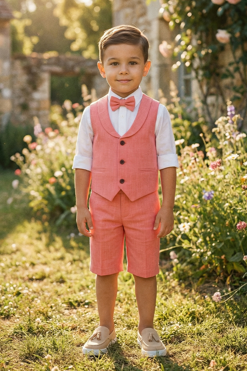 Boys Coral Linen 2-Piece Suit
