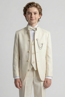 Boys Ivory 3-Piece Suit with Chain Detail for Weddings & Formal Galas