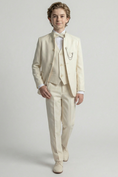 Load image into Gallery viewer, Boys Ivory 3-Piece Suit with Chain Detail for Weddings & Formal Galas
