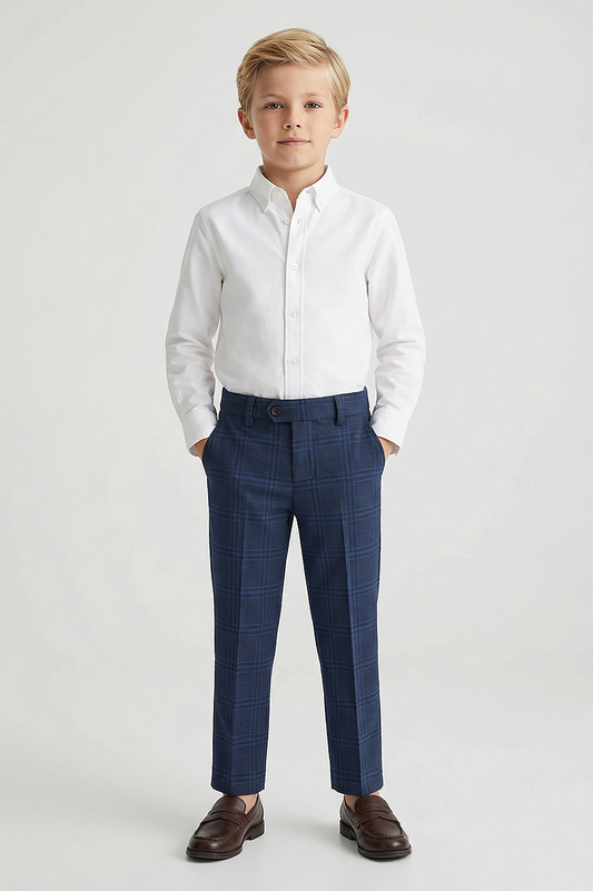 Boys Blue Plaid Dress Pants Tailored Formal Trousers