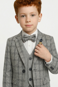 Load image into Gallery viewer, Boys Grey Plaid 3-Piece Suit for Estate Weddings & Formal Gatherings
