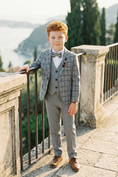 Load image into Gallery viewer, Boys Grey Plaid 3-Piece Suit for Estate Weddings & Formal Gatherings
