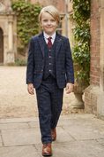 Load image into Gallery viewer, Boys Navy Plaid 3-Piece Suit for Estate Weddings & Formal Gatherings

