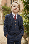 Load image into Gallery viewer, Boys Navy Plaid 3-Piece Suit for Estate Weddings & Formal Gatherings
