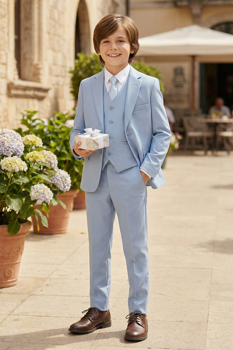 Boys Sky Blue 3-Piece Suit for Mediterranean Villa Weddings