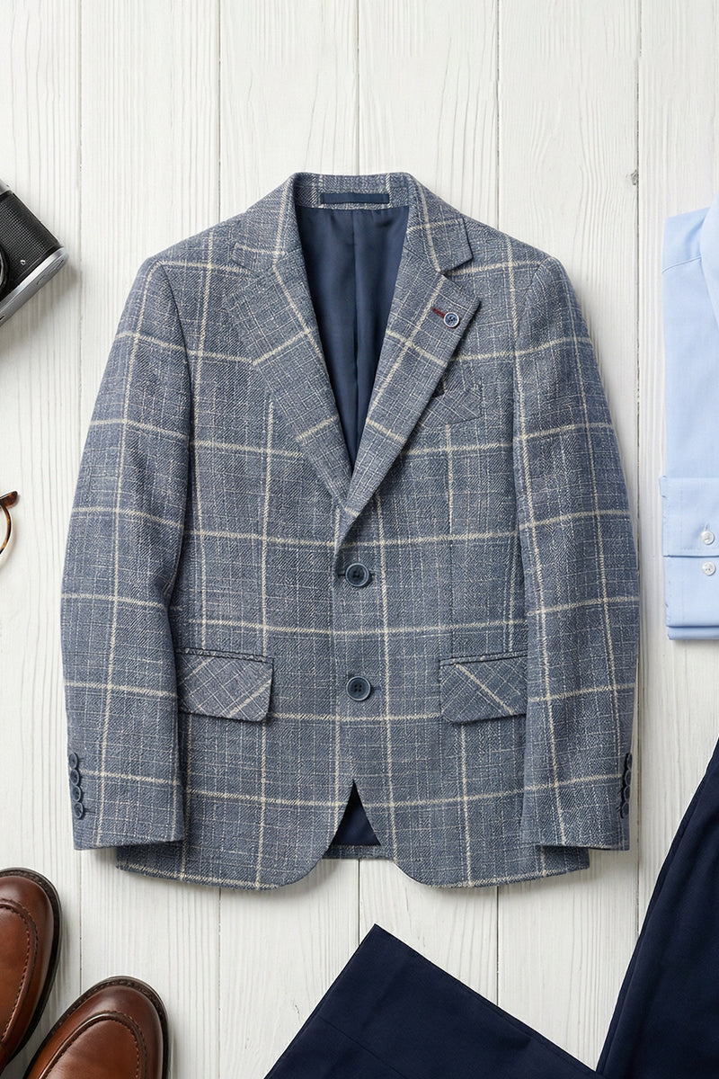 Boys Grey Plaid Blazer for Modern Weddings