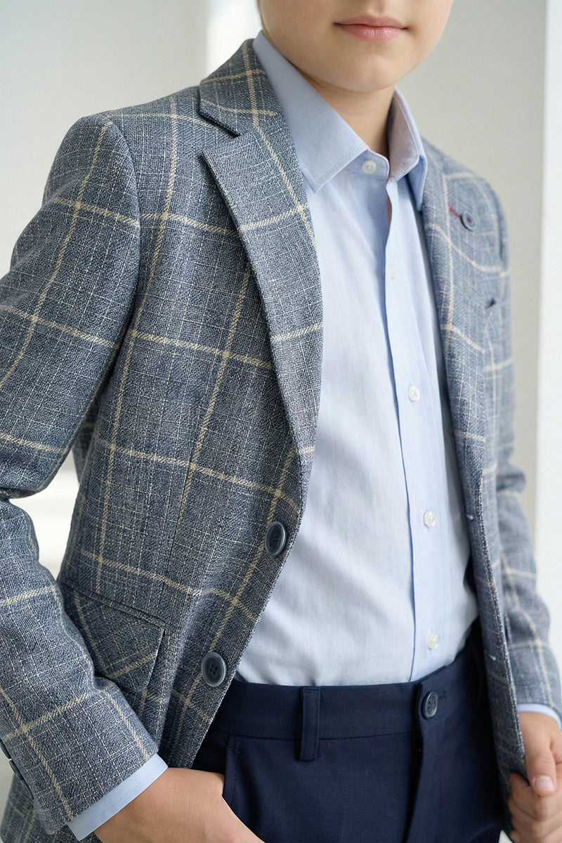 Boys Grey Plaid Blazer for Modern Weddings