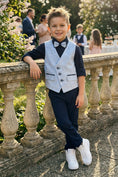 Load image into Gallery viewer, Boys Light Blue Linen Vest And Trousers Set for Garden Weddings
