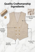 Load image into Gallery viewer, Boys Oatmeal Linen Double-Breasted Vest Set for Tuscan Garden Weddings
