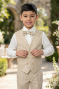 Load image into Gallery viewer, Boys Oatmeal Linen Double-Breasted Vest Set for Tuscan Garden Weddings
