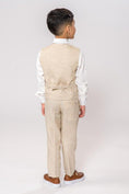 Load image into Gallery viewer, Boys Oatmeal Linen Double-Breasted Vest Set for Tuscan Garden Weddings

