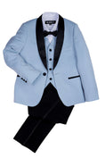 Load image into Gallery viewer, Boys Sky Blue 3-Piece Suit with Black Shawl Collar for Estate Weddings
