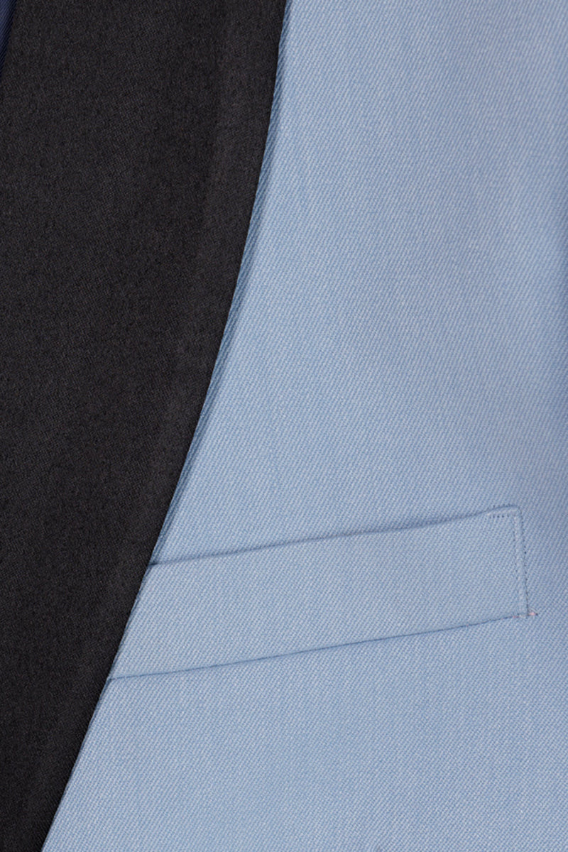 Boys Sky Blue 3-Piece Suit with Black Shawl Collar for Estate Weddings