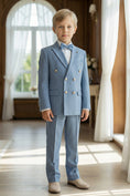 Cargar la imagen en la vista de la galería, Boys Sky Blue Pinstripe Double-Breasted 2-Piece Suit for Grand Indoor Weddings
