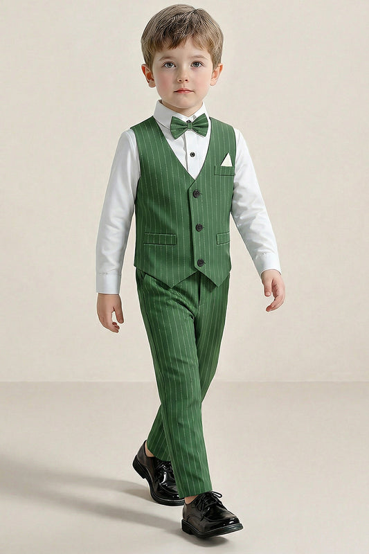Boys Emerald Green Pinstripe 2-Piece Vest Suit for Weddings & Formal Events