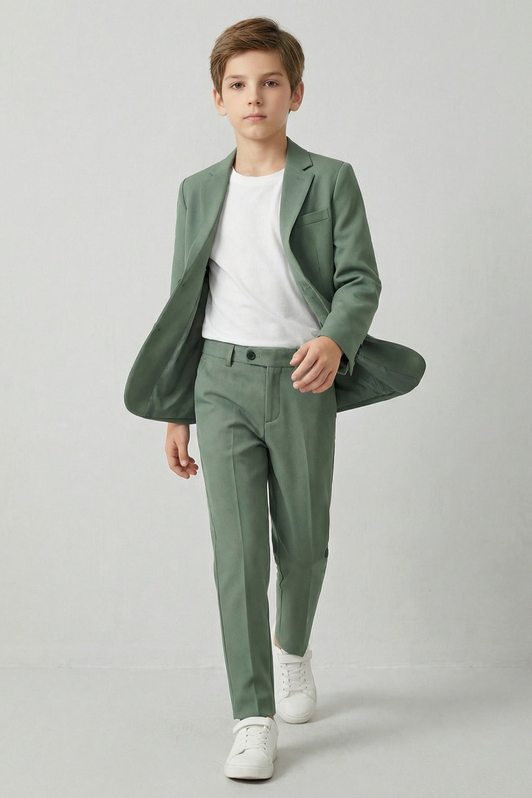 Boys Sage Green 2-Piece Casual Suit with Notch Lapel