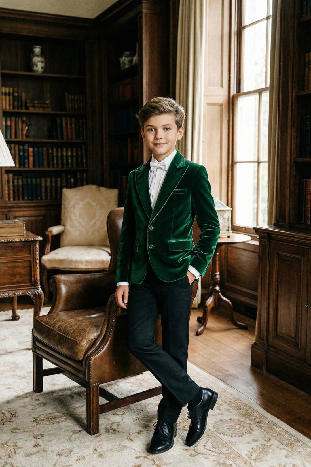 Boys Emerald Green Velvet Tuxedo 2-Piece Set with Notch Lapel
