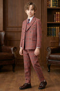 Gallery viewerに画像を読み込む, Boys Rust Red Plaid Double-Breasted 3-Piece Suit for Villa Weddings

