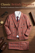 Gallery viewerに画像を読み込む, Boys Rust Red Plaid Double-Breasted 3-Piece Suit for Villa Weddings
