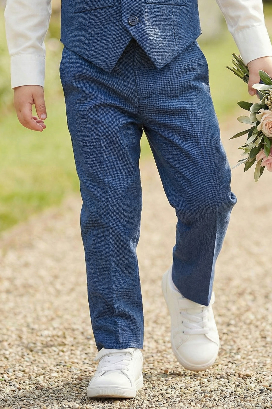 Boys Navy Blue Tweed Vest & Trousers Set