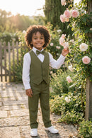 Boys Olive Green Vest & Trousers Set