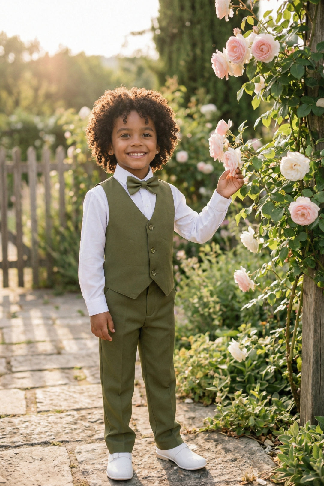 Boys Olive Green Vest & Trousers Set