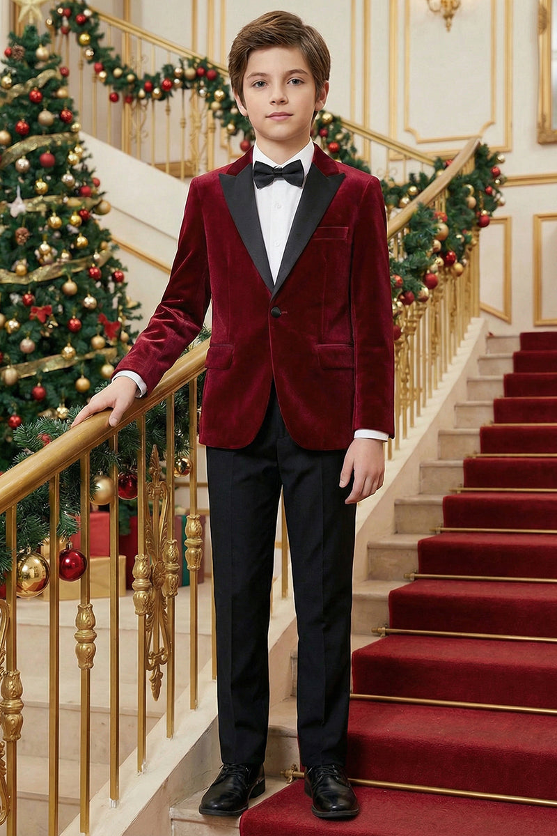 Boys Burgundy Velvet 2-Piece Suit for Christmas Weddings