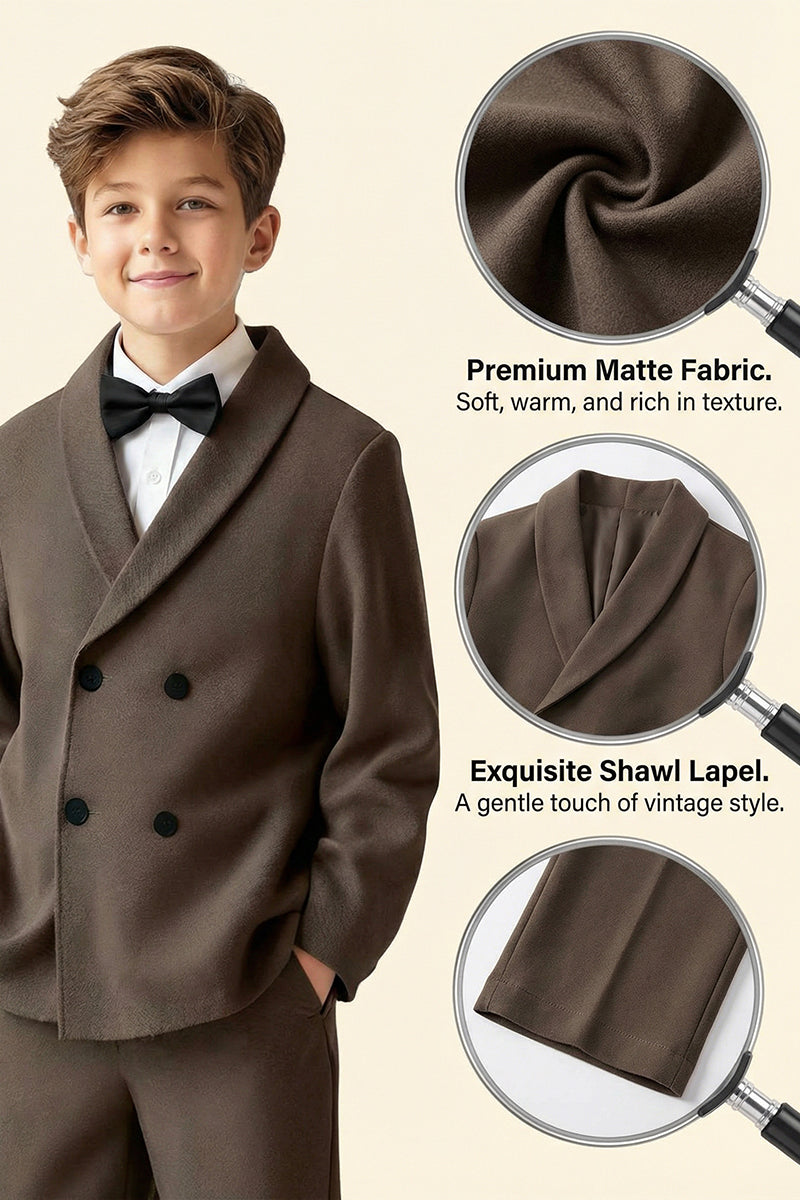 Boys Dark Brown Double-Breasted 2-Piece Suit for Vintage Library Weddings