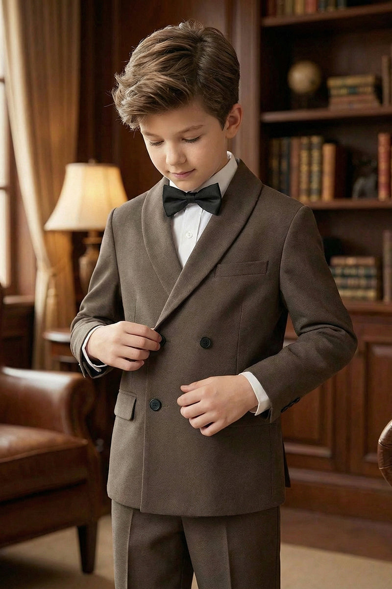 Boys Dark Brown Double-Breasted 2-Piece Suit for Vintage Library Weddings