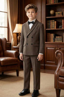 Boys Dark Brown Double-Breasted 2-Piece Suit for Vintage Library Weddings
