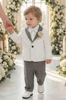 Boys White 2-Piece Suit with Grey Shawl Collar for Garden Weddings