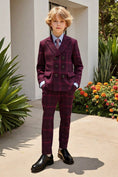 Gallery viewerに画像を読み込む, Boys Burgundy Plaid Double-Breasted 2-Piece Suit for Modern Garden Weddings
