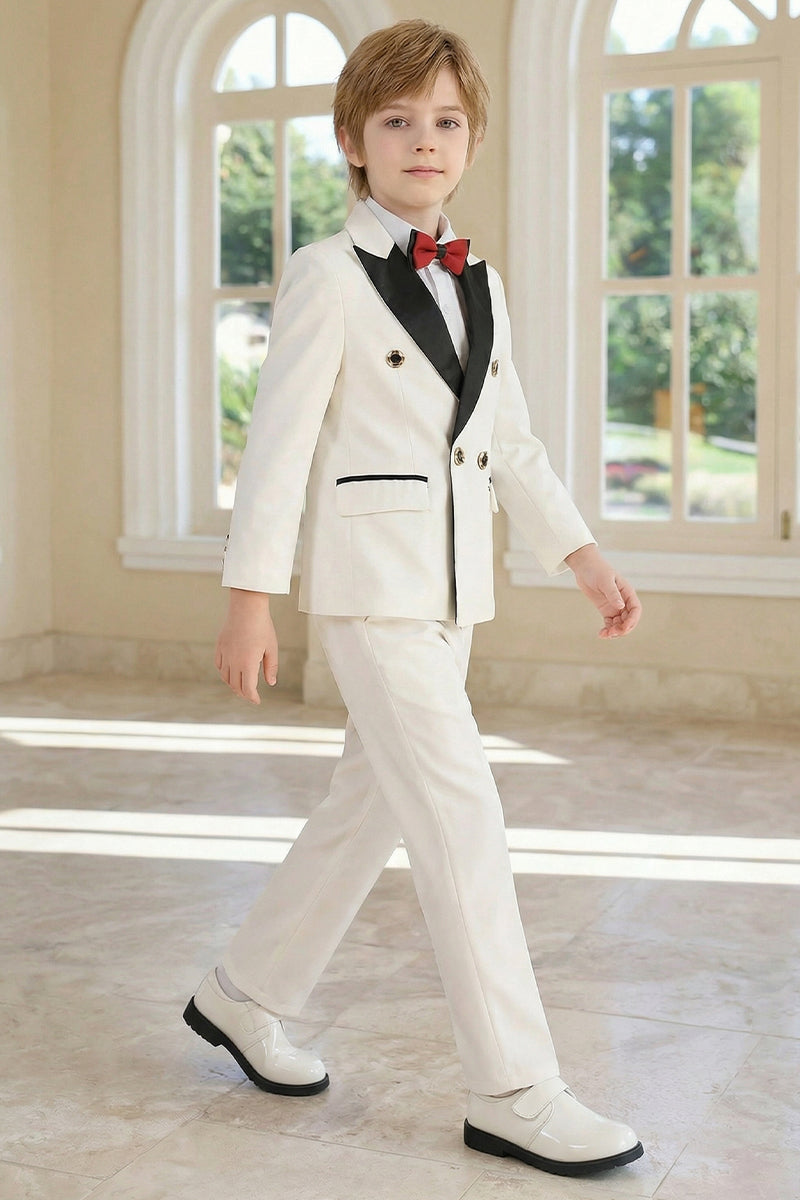 Boys White With A Black Satin Collar Single-Breasted 2-Piece Suit