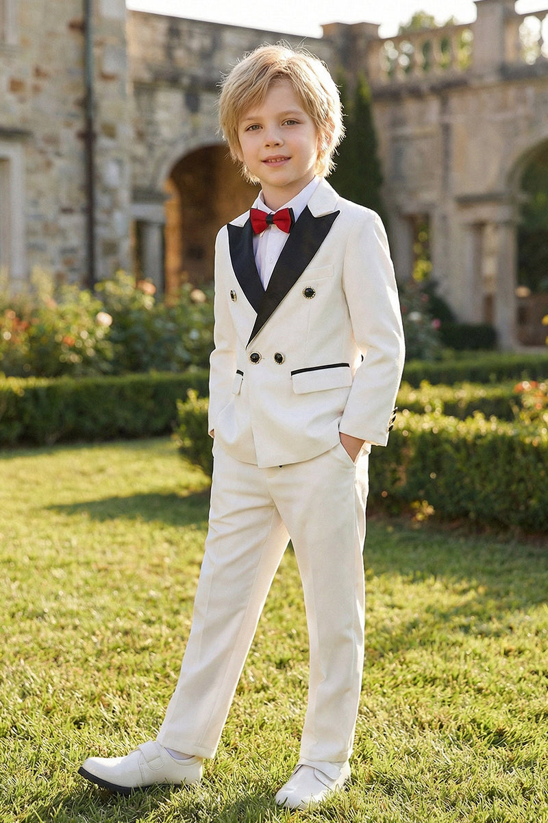 Boys White With A Black Satin Collar Single-Breasted 2-Piece Suit
