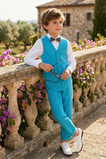 Load image into Gallery viewer, Boys Blue 3-Piece Suit for Mediterranean Garden Weddings

