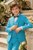 Load image into Gallery viewer, Boys Blue 3-Piece Suit for Mediterranean Garden Weddings

