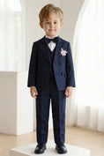 Load image into Gallery viewer, Boys Navy Blue Double-Breasted 3-Piece Suit for Garden Weddings
