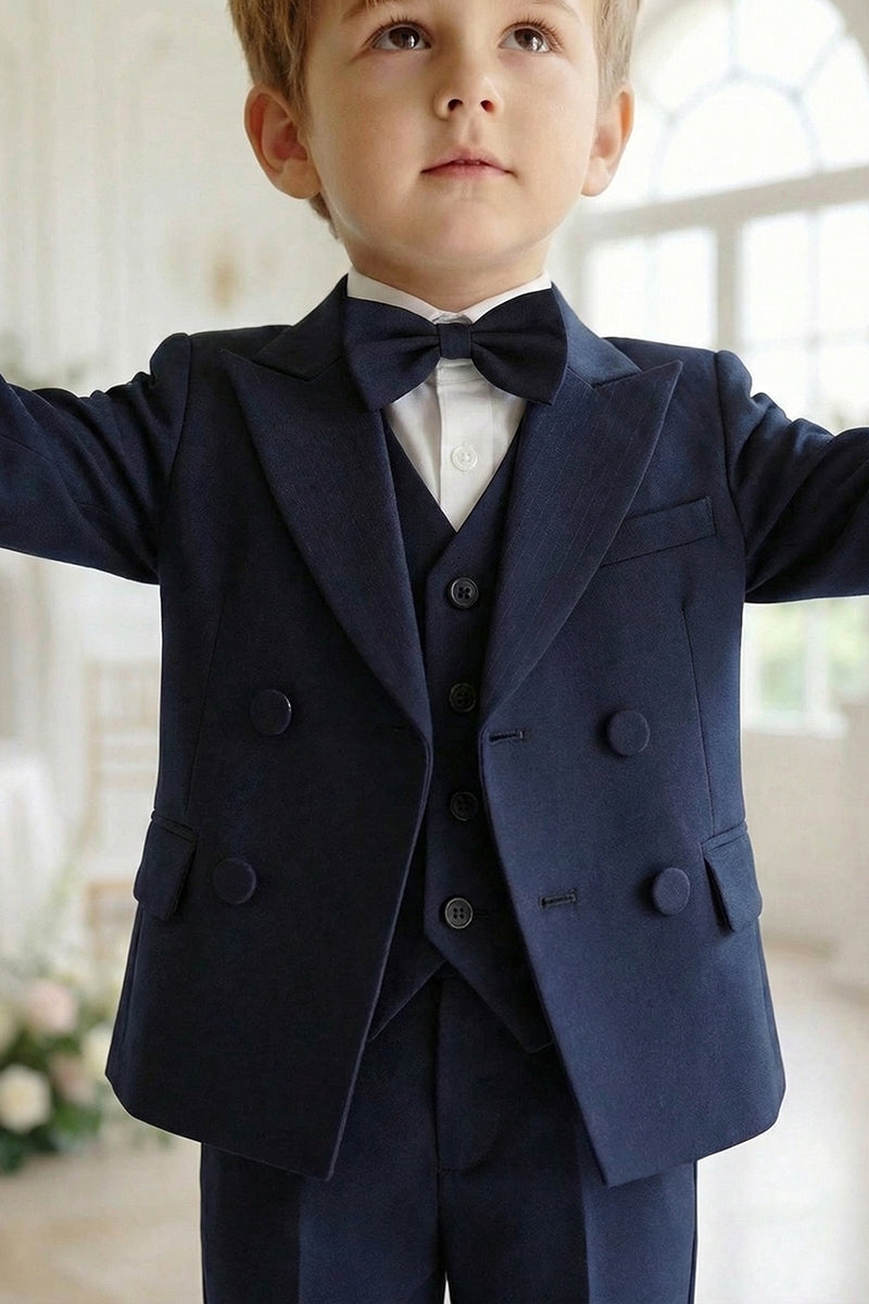 Boys Navy Blue Double-Breasted 3-Piece Suit for Garden Weddings