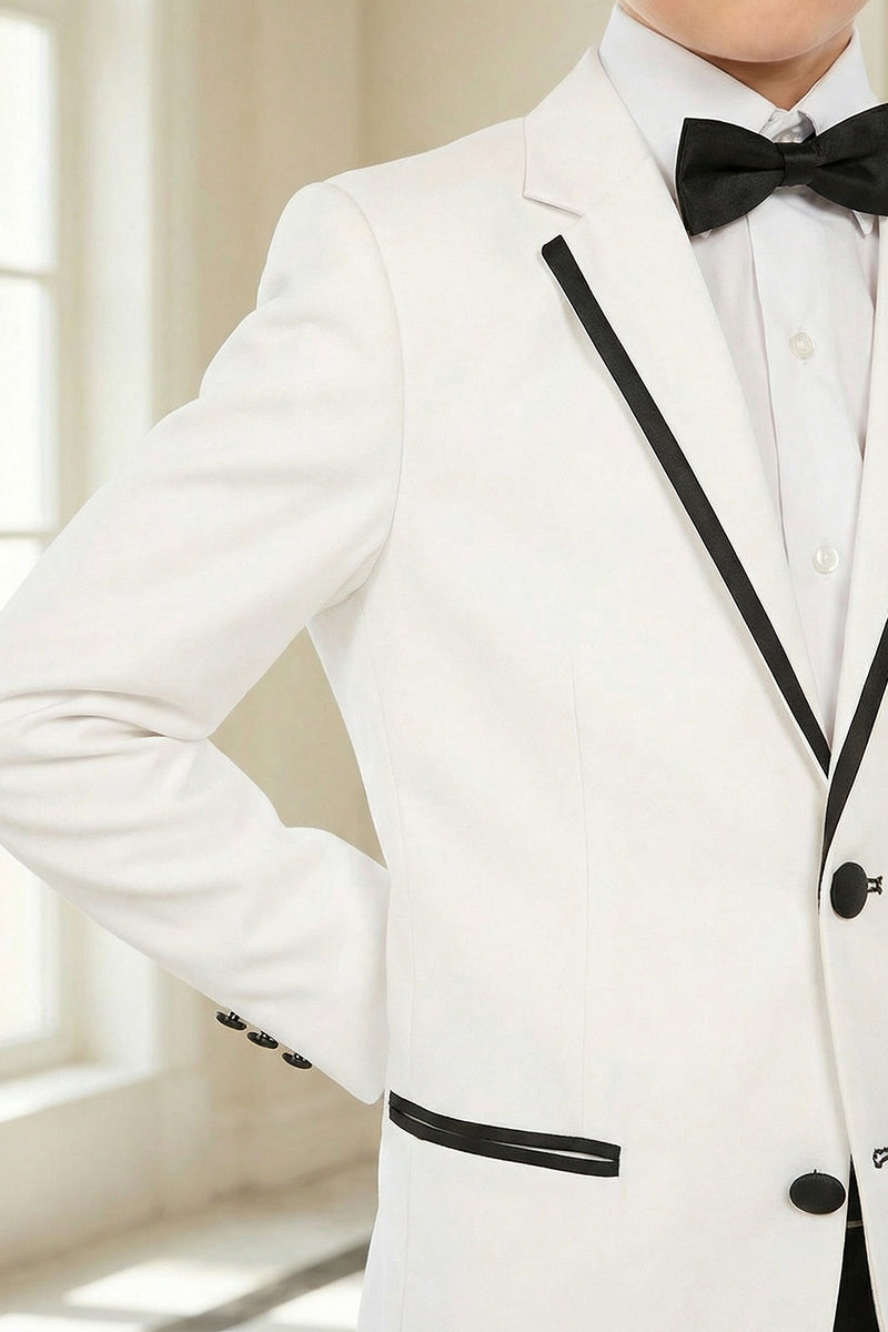 Boys White With Black Trim Single-Breasted 2-Piece Suit