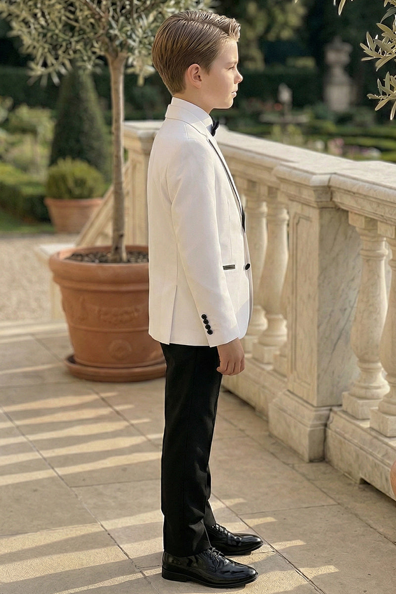Boys White With Black Trim Single-Breasted 2-Piece Suit