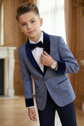 Gallery viewerに画像を読み込む, Boys Blue-gray Paired With A Navy Blue Velvet Collar Single-Breasted 2-Piece Suit
