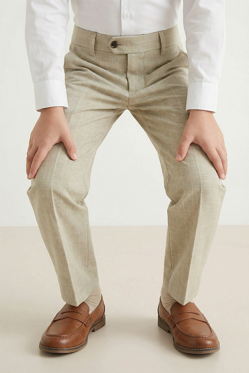 Boys Beige Pinstripe Dress Pants