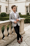Cargar la imagen en la vista de la galería, Boys Light Grey Notch Lapel Velvet Jacket
