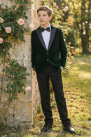 Boys Dark Green Velvet Single-Breasted 2-Piece Suit