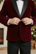 Load image into Gallery viewer, Boys Burgundy Shawl Collar Single-Breasted 2-Piece Suit
